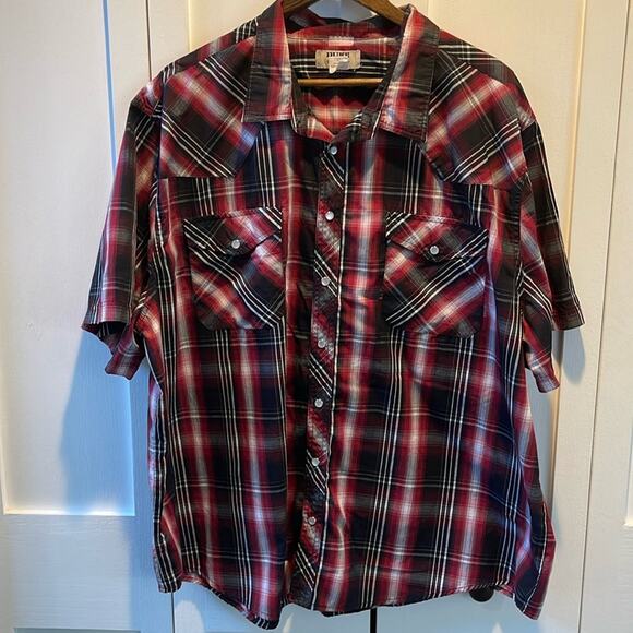 Men's Duke Haband Red/Black Plaid Short Sleeve Western Shirt Size 3X - Picture 1 of 3
